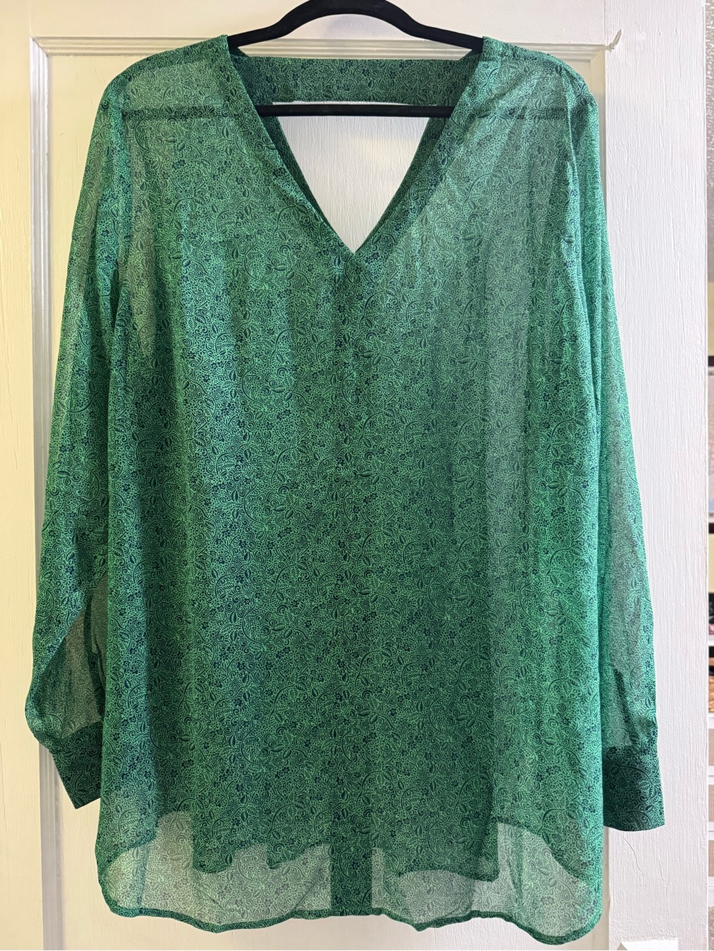 CAbi Green V-Neck Sheer Blouse - NWT
